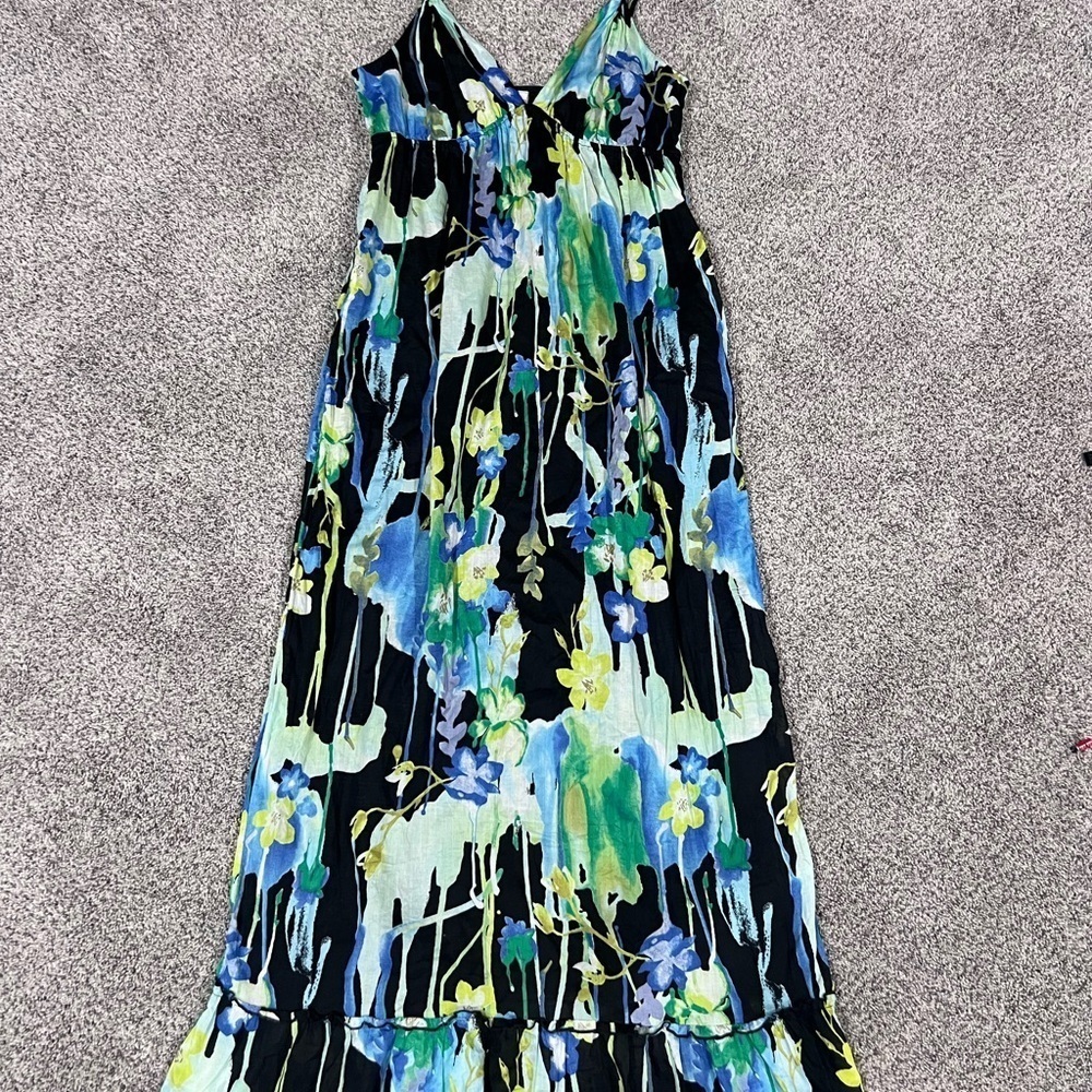 Old Navy 100% Cotton Black Multicolor Floral Print Strap Lined Maxi Dress Size L